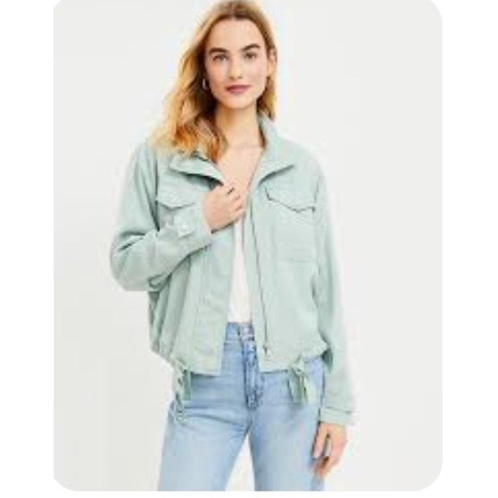 LOFT‎ Utility Jacket Lightweight Cropped Drawstring Waist Green Petite MP $119